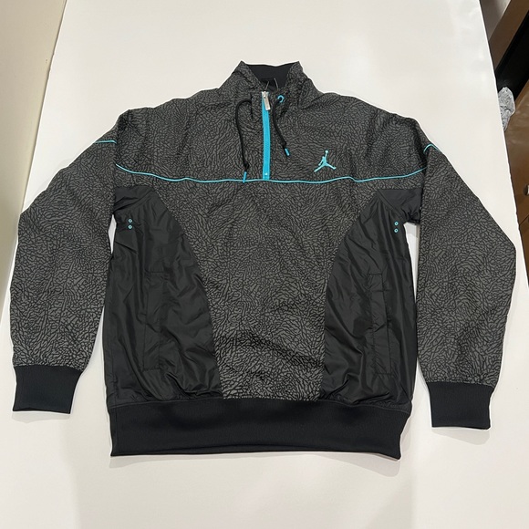 Jordan, Cement Print Reflective, Half Zip Windbreaker Jacket, Black & Blue - Picture 4 of 14